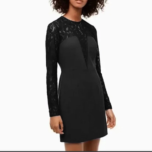 Babaton Aritzia NWT Masaki Dress Black Lace Long Sleeve Deep V-Neck Keyhole Back - Picture 1 of 10